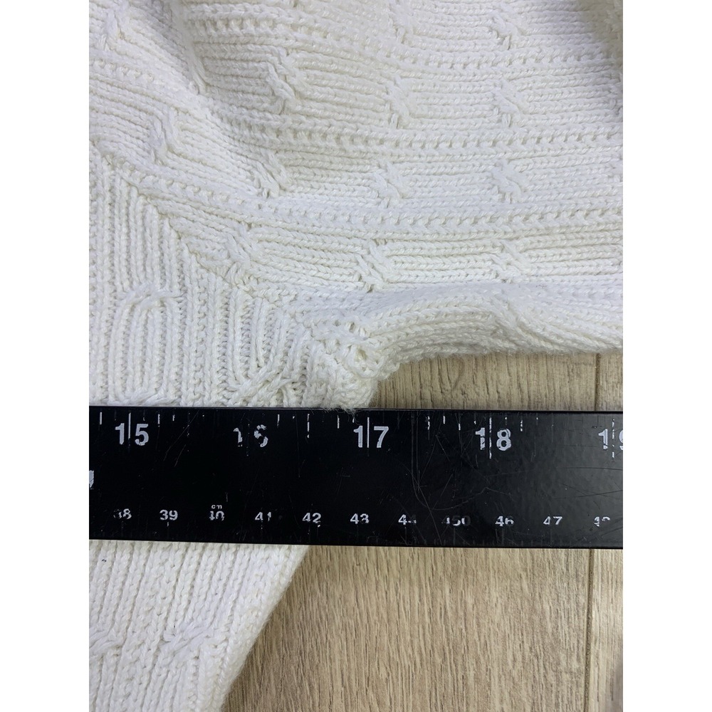 Tommy Hilfiger Sweater Womens Med White Cable Knit Cotton Classic Preppy Tennis - Picture 11 of 16